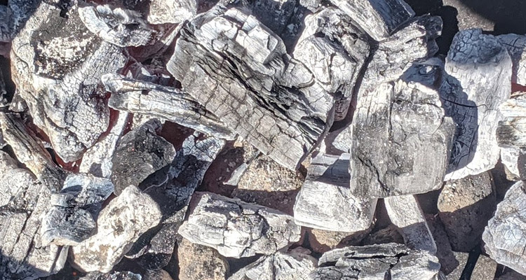 lit lump charcoal