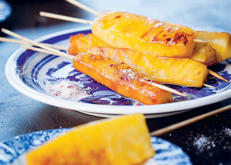 Grilled pineapple with rum, ginger and lemongrass syrup