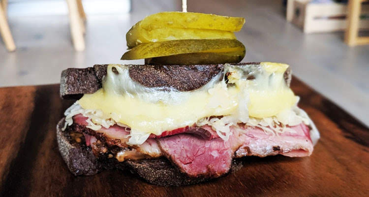 Reuben sandwich with homemade smoked pastrami