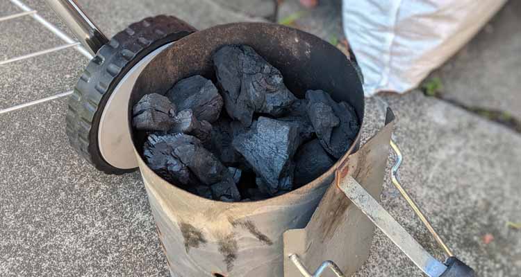lump charcoal in a chimney stasrter