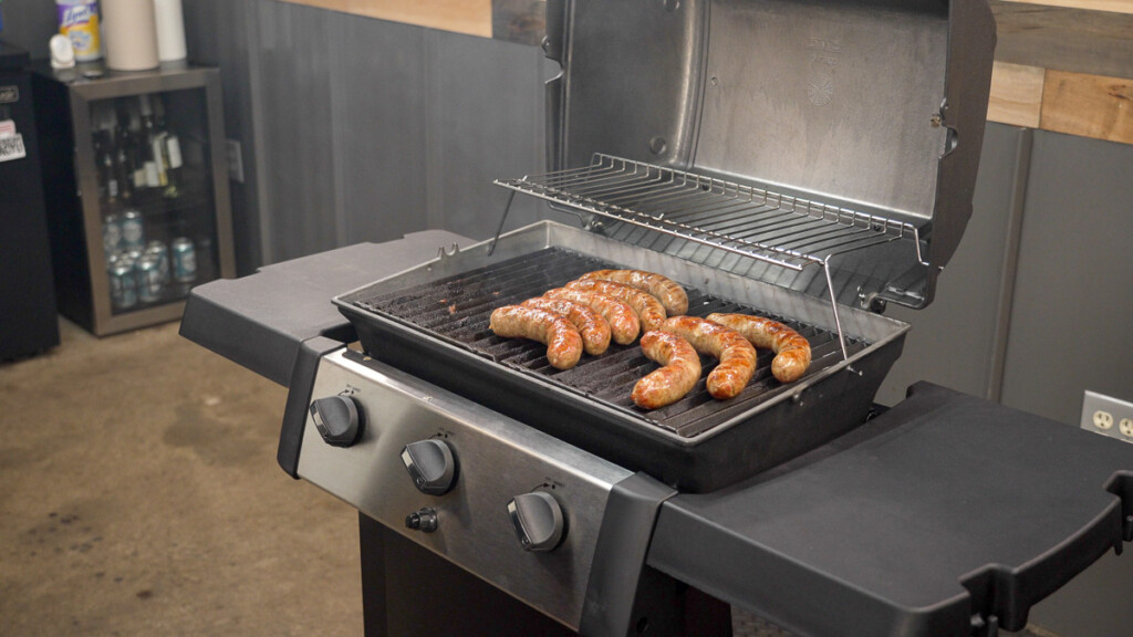 close up front view off the gem 310 gas grill from broil king