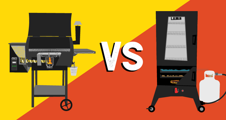 Illustration of pellet grill and propane smoker side by side