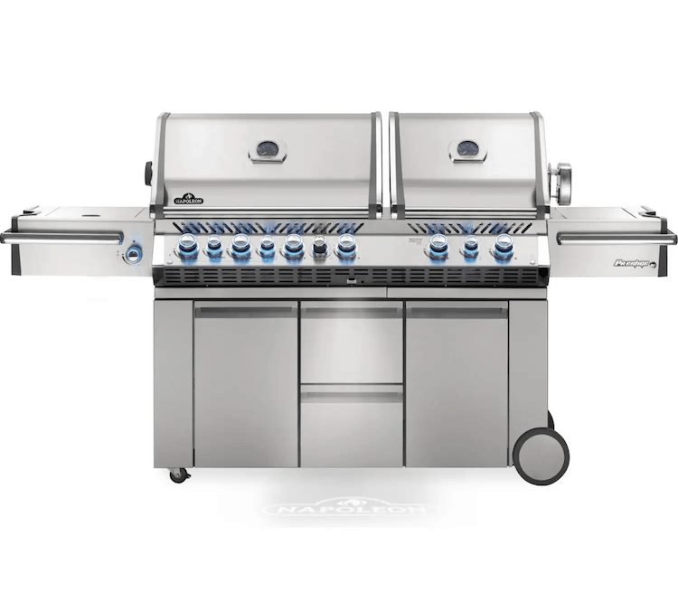 high-end grill with lighted burners