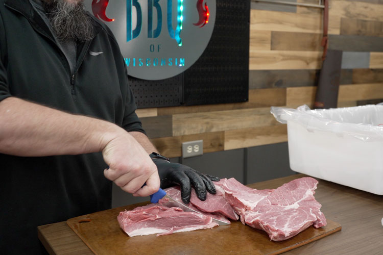 cutting meat for sausage