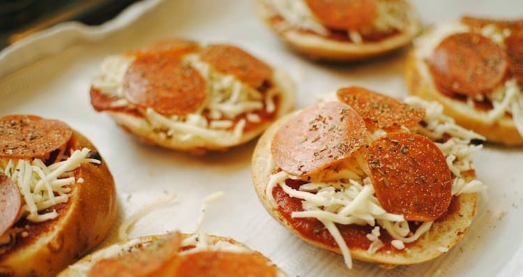Bagels with cheese and pepperoni
