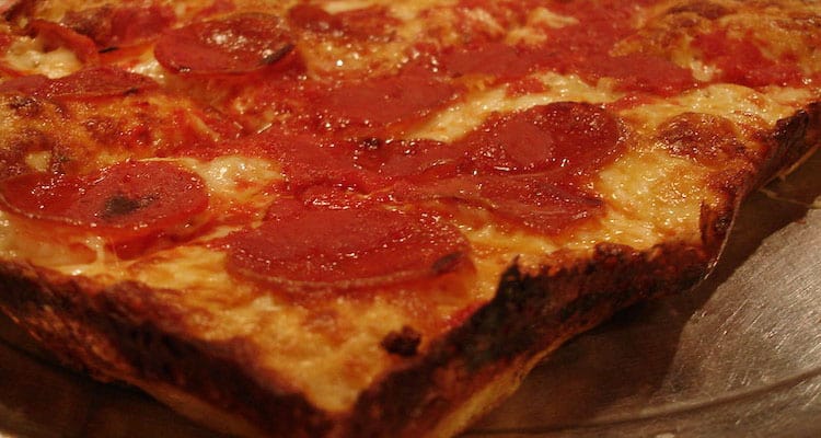 Rectangular shape pizza with papperoni