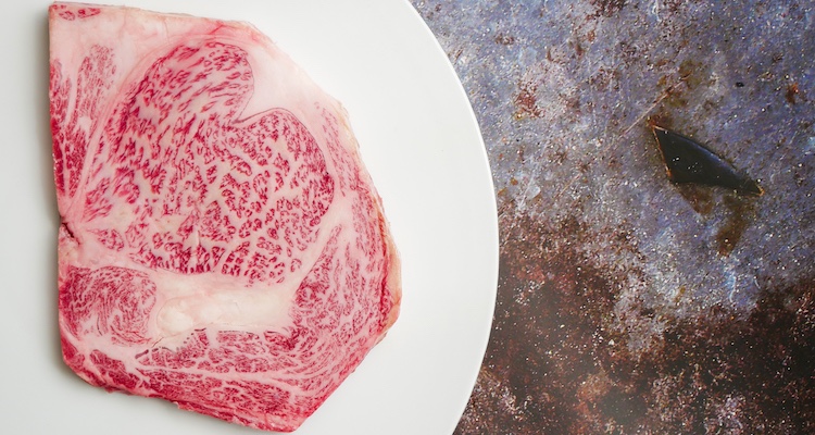 Wagyu beef most expensive steak on a white plate