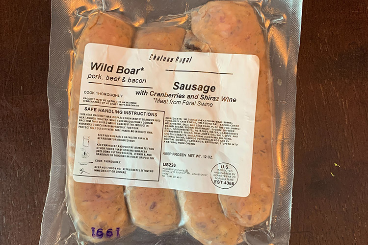packaged wild boar sausages