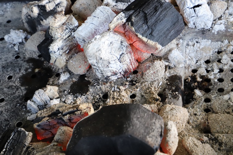 slightly burning charcoal 