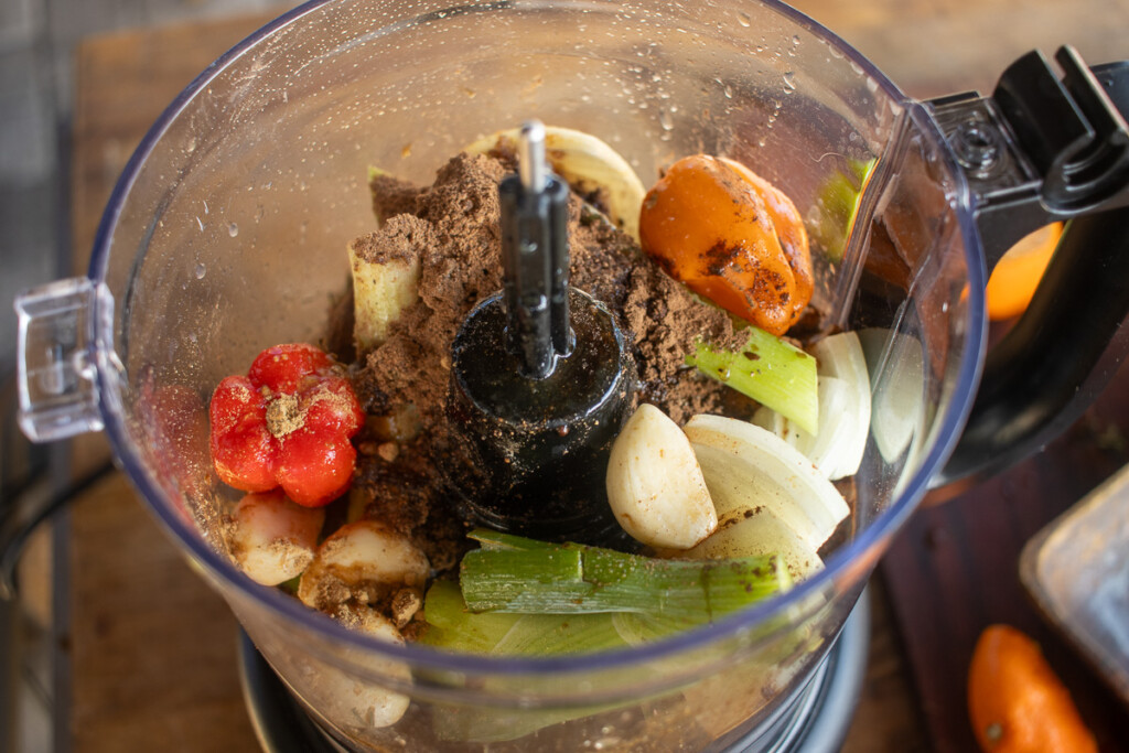 all the jerk marinade ingredients in a food processor