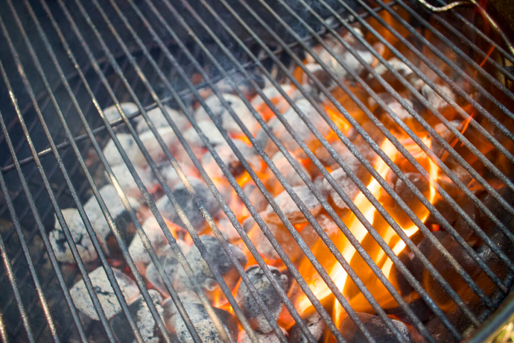 hot charcoal in a weber grill