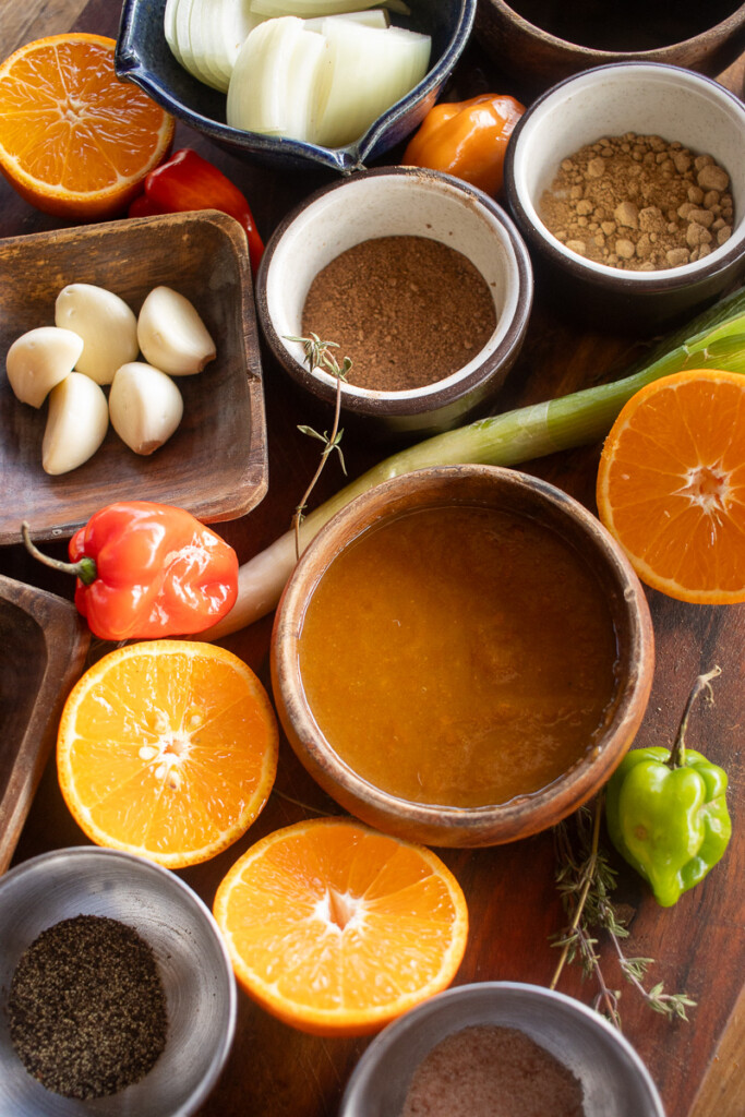 ingredients for the jerk marinade for grilled jerk chicken