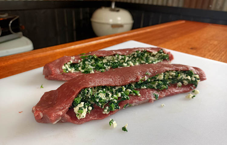 lamb backstraps filled with spinach and feta stuffing