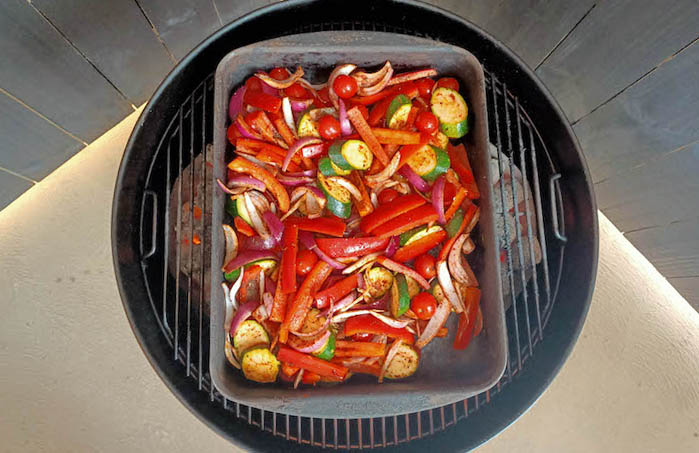 zucchini salad on a weber kettle