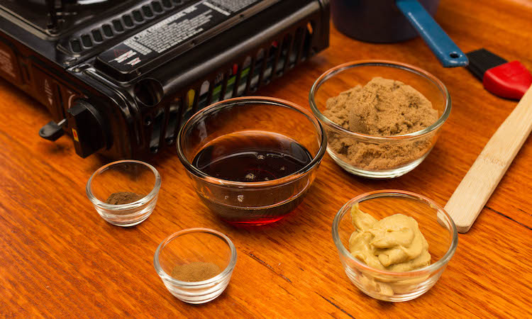 ham glaze ingredients on a wooden table