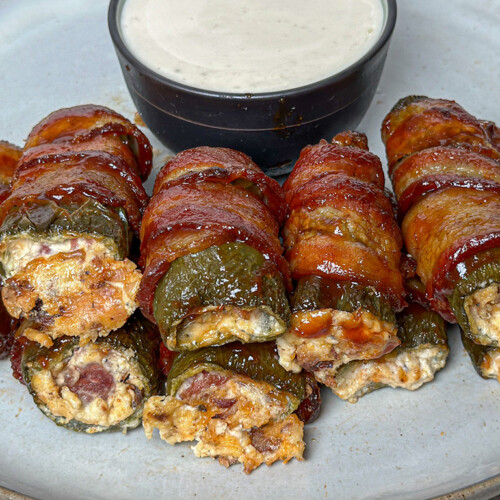 texas swinkies on a plate with dipping sauce