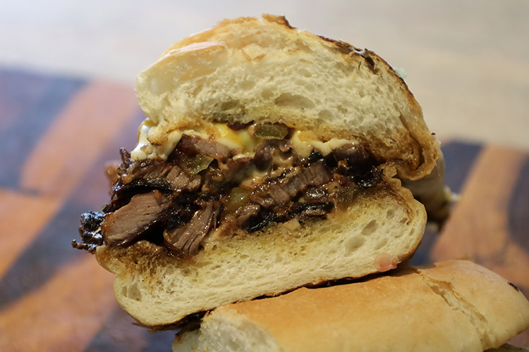 philly cheesesteak cut in half