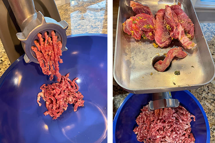 grinding meat for Irish sausage