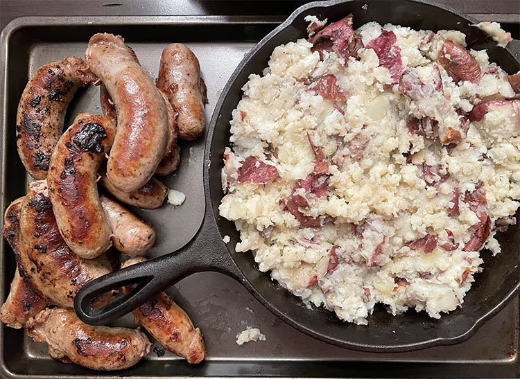 Irish sausage with smashed red potatoes