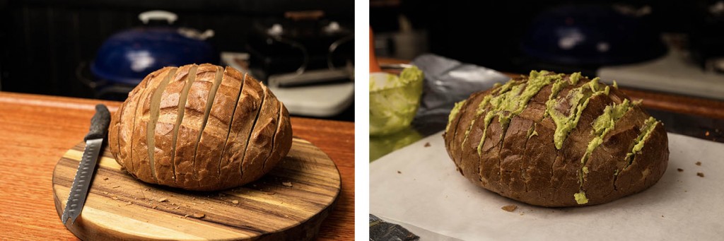 sliced bread with cilantro garlic mixture