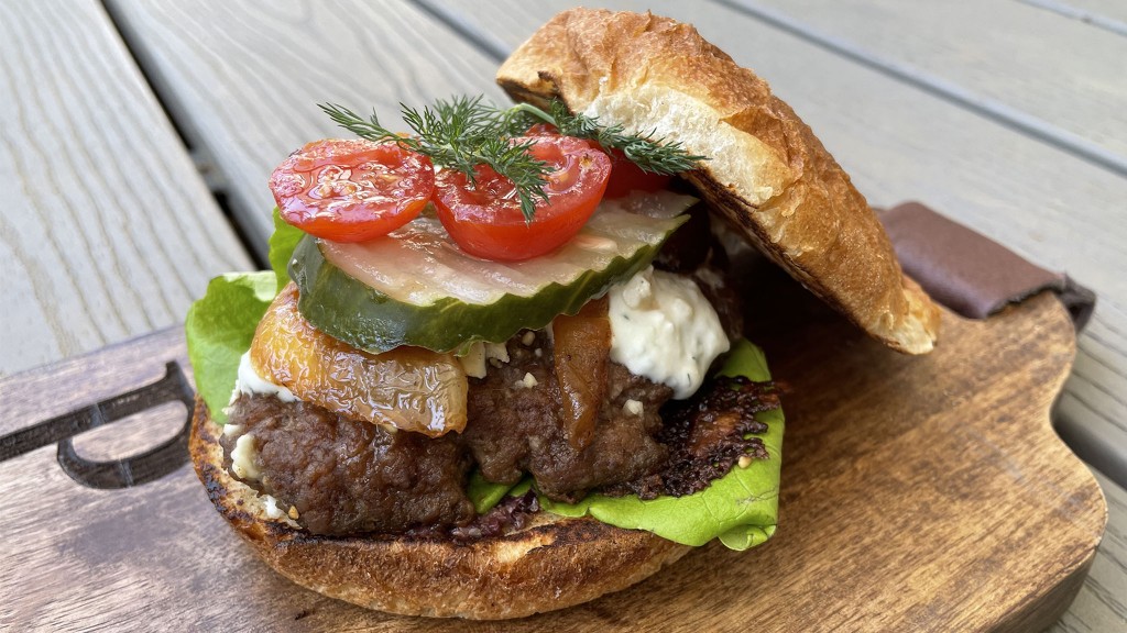 lamb burger on a wooden board