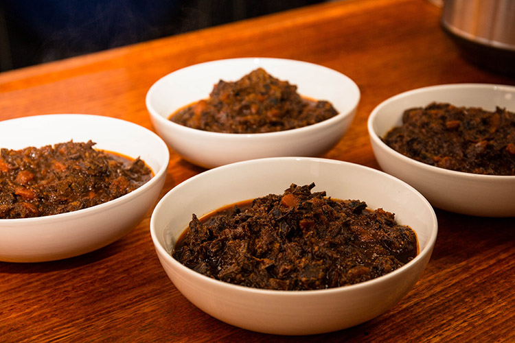 brisket bolognese sauce portions in bowls