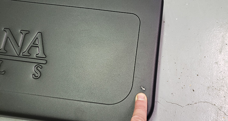 chipping in the coating on the pellet grill front shelf