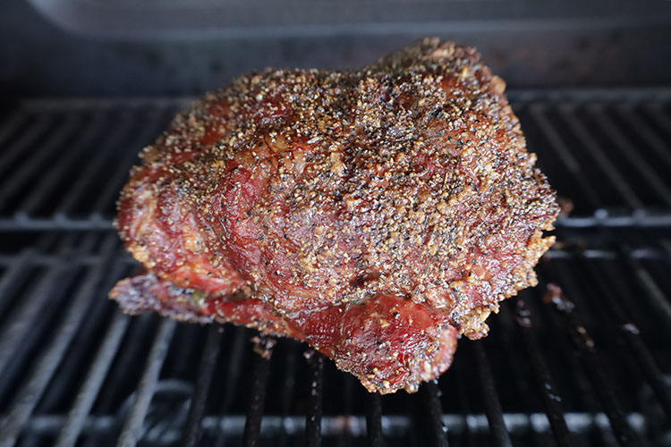 smoked beef chuck on a smoker