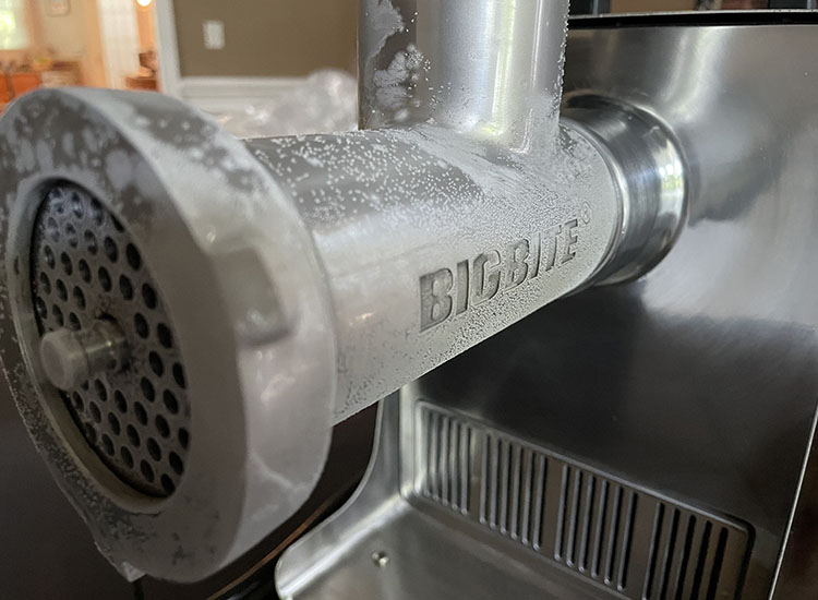 metal meat grinder with a frost