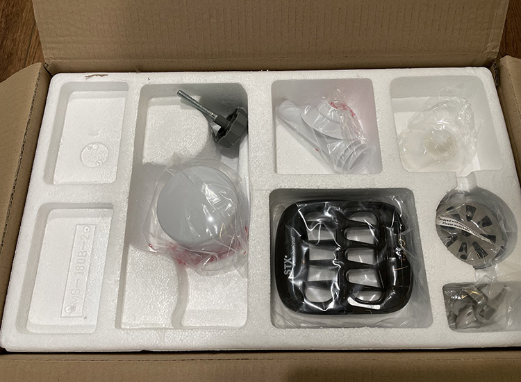 STX Turboforce 3000 grinder accessories packaged in styrofoam