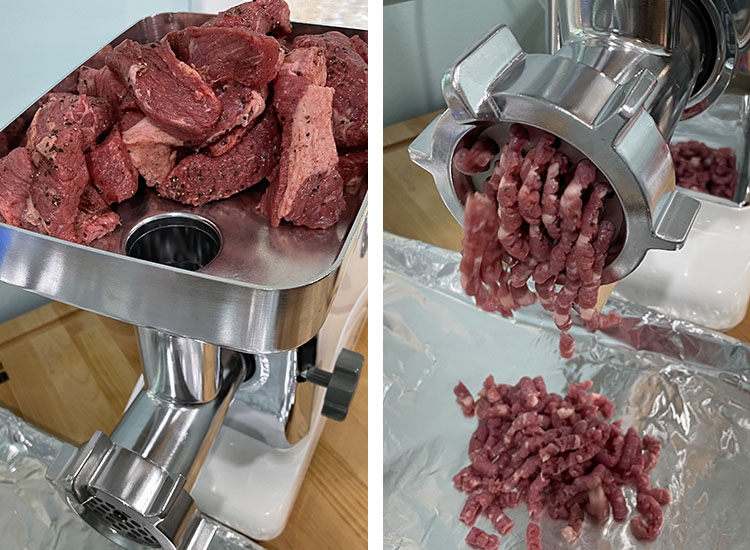 grinding brisket with STX Turboforce 3000 meat grinder