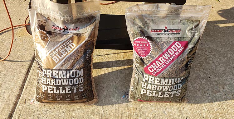 sealed plastic bags with wood pellets on the ground