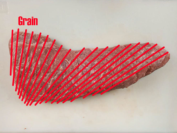 the direction of grain on tri tip beef cut