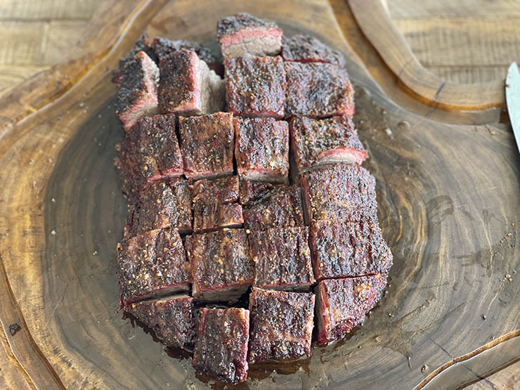 smoked brisket point sliced into cubes