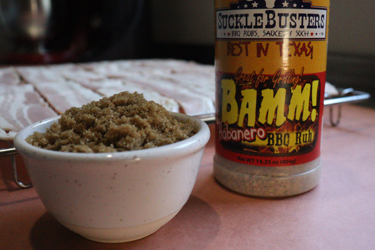 white bowl with brown sugar, jar of seasoning