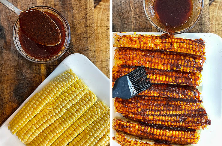 chopped corn cobs coated in a wet rub