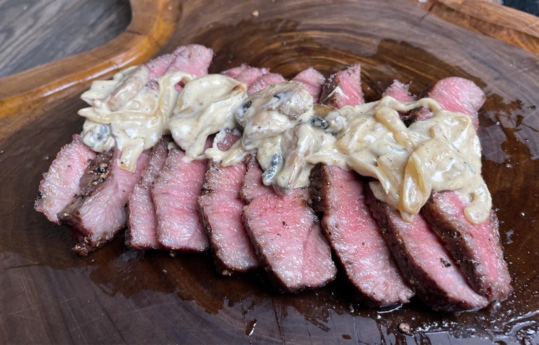 Grilled Flat Iron Steak With Creamy Mushroom Sauce