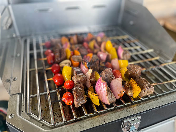 beef kabobs on Magma Crossover grill top