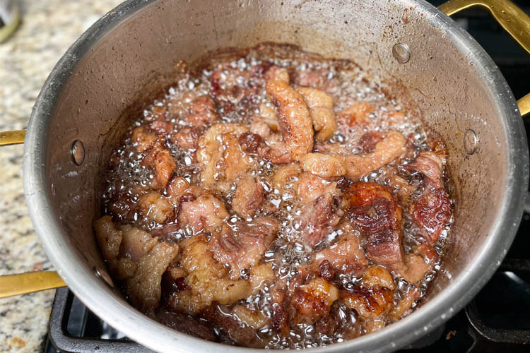 rendered fat in a stockpot