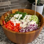 macaroni salad in a wooden bowl