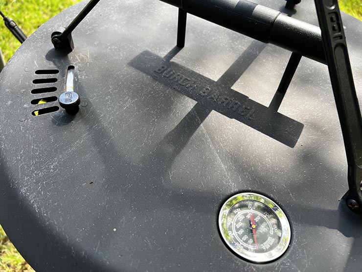 Burch Barrel Grill lid close up view