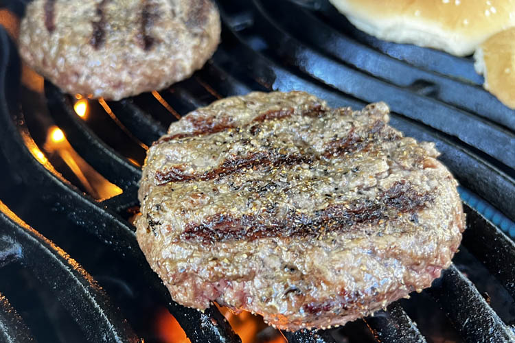 bison pattie on the grill