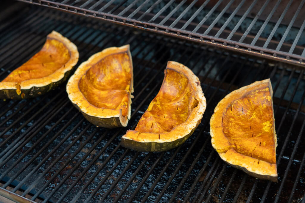 pumpkin quarters, in the pellet smoker, cooked