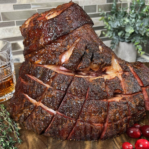 hot honey and bourbon smoked ham