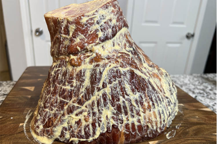 whole ham smothered in mustard