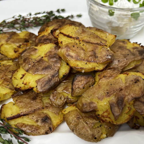crispy grilled smashed potatoes
