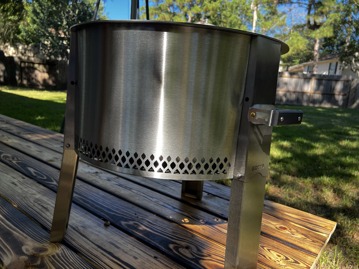 side view of the Breeo Y Series fire pit with extended legs