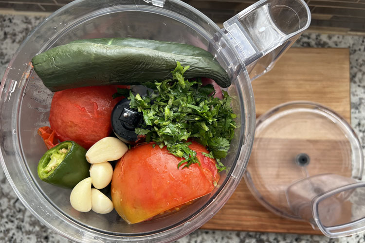 salsa ingredients in the food processor, unblended