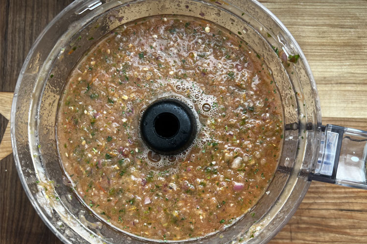 salsa ingredients in food processor, blended