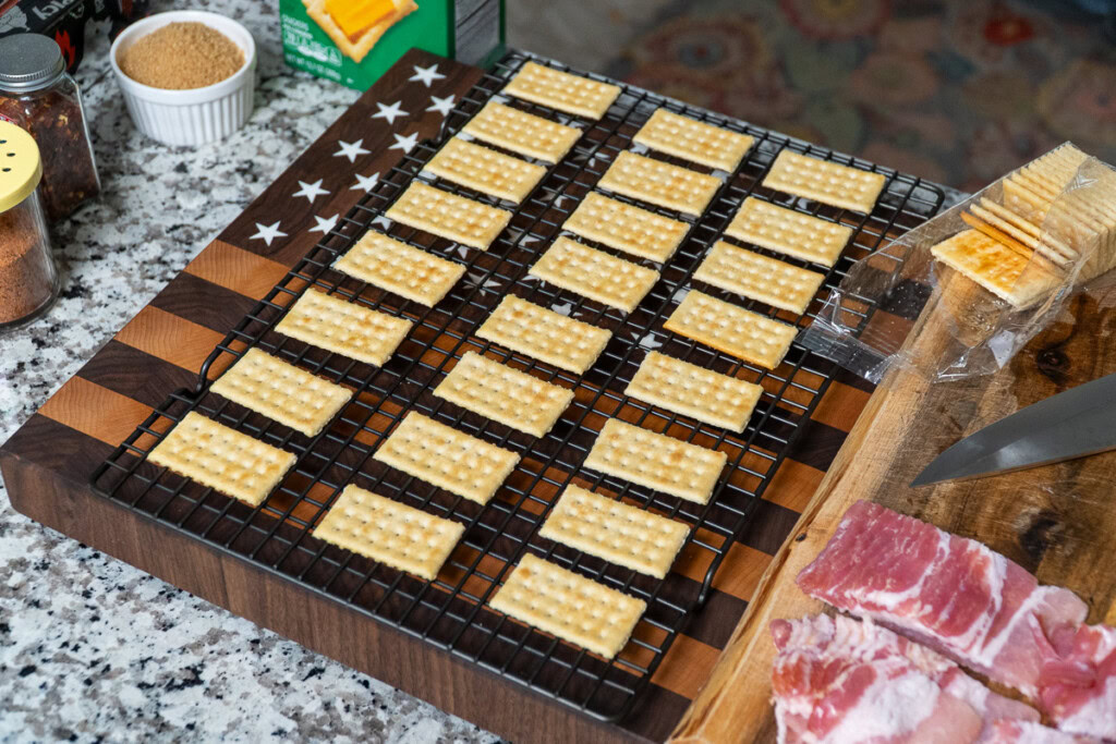 club crackers laid out on a wire rack